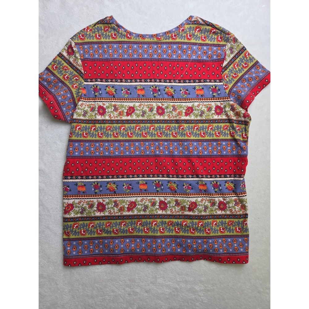 Vtg Patchwork Calico Floral Cottage White Stag Tshirt Top Cotton Womens Size M - Picture 7 of 10